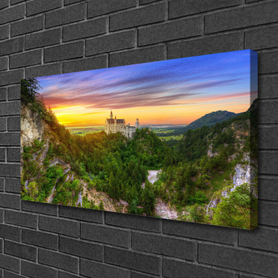 Canvas print Mountains landscape green grey yellow purple