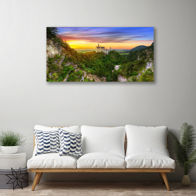 Canvas print Mountains landscape green grey yellow purple