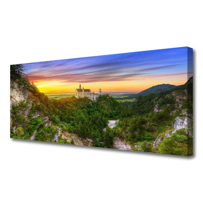 Canvas print Mountains landscape green grey yellow purple