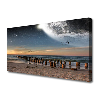 Canvas print Ocean beach landscape brown black blue