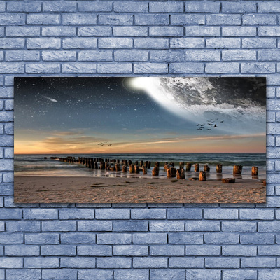 Canvas print Ocean beach landscape brown black blue