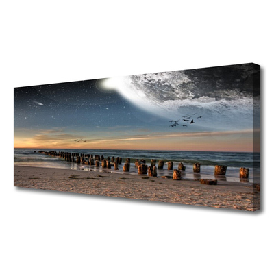 Canvas print Ocean beach landscape brown black blue