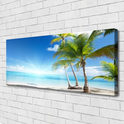 Canvas print Palm tree sea landscape blue brown green