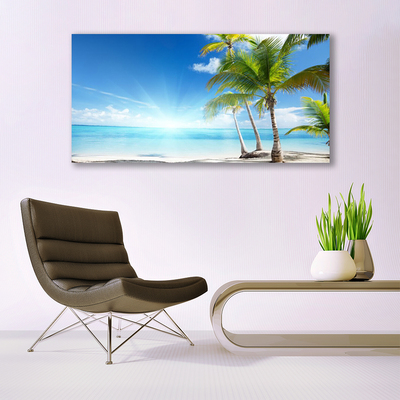 Canvas print Palm tree sea landscape blue brown green