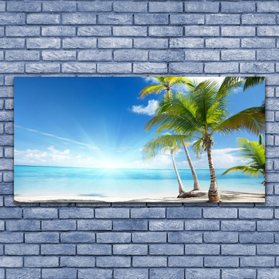 Canvas print Palm tree sea landscape blue brown green