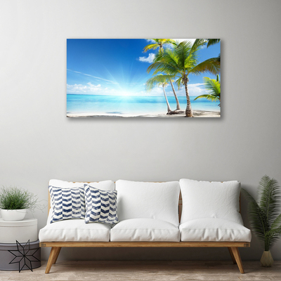 Canvas print Palm tree sea landscape blue brown green