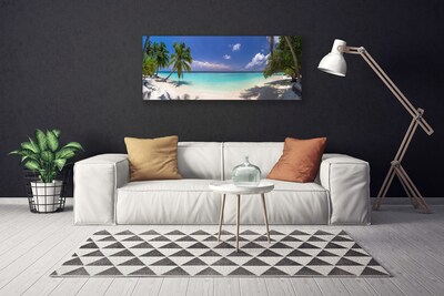 Canvas print Sea beach palm trees landscape white blue green brown