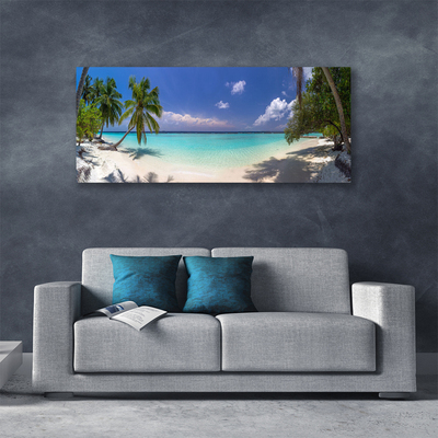 Canvas print Sea beach palm trees landscape white blue green brown