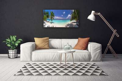 Canvas print Sea beach palm trees landscape white blue green brown