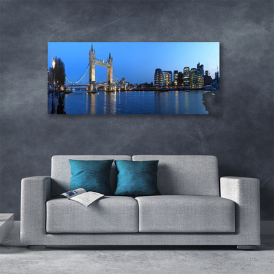 Canvas print Bridge city sea architecture blue grey
