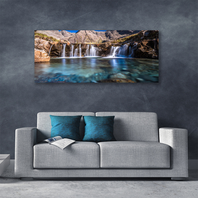 Canvas print Waterfall nature blue green grey
