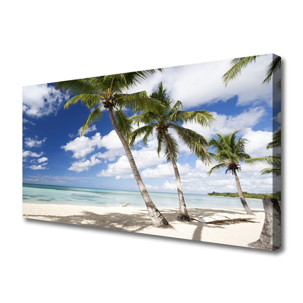 Canvas print Sea beach palm trees landscape blue brown green