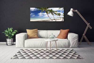 Canvas print Sea beach palm trees landscape blue brown green