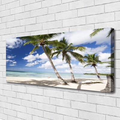 Canvas print Sea beach palm trees landscape blue brown green