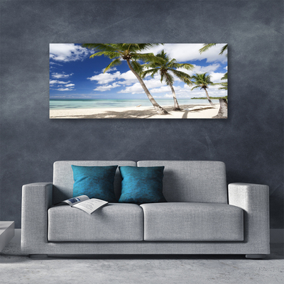 Canvas print Sea beach palm trees landscape blue brown green