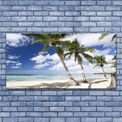 Canvas print Sea beach palm trees landscape blue brown green