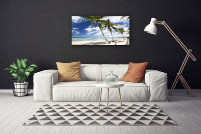 Canvas print Sea beach palm trees landscape blue brown green