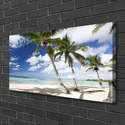 Canvas print Sea beach palm trees landscape blue brown green