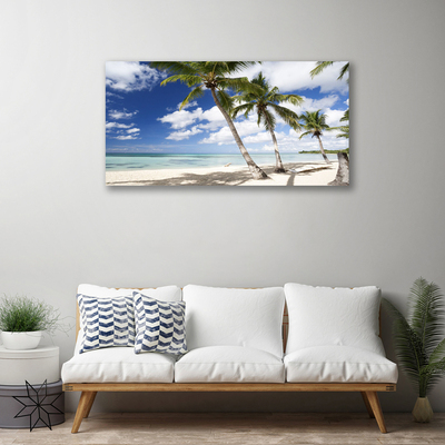 Canvas print Sea beach palm trees landscape blue brown green