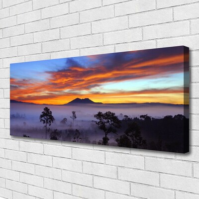 Canvas print Trees fog landscape yellow white black