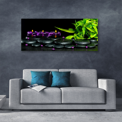 Canvas print Candle stones leaves art black green purple