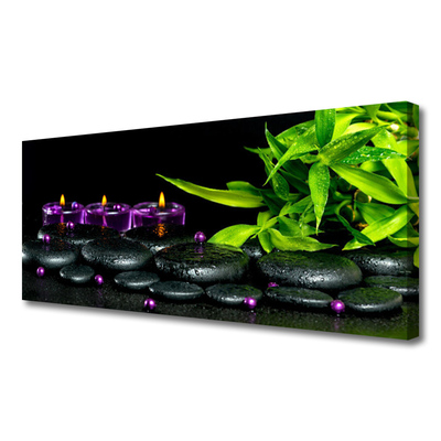 Canvas print Candle stones leaves art black green purple