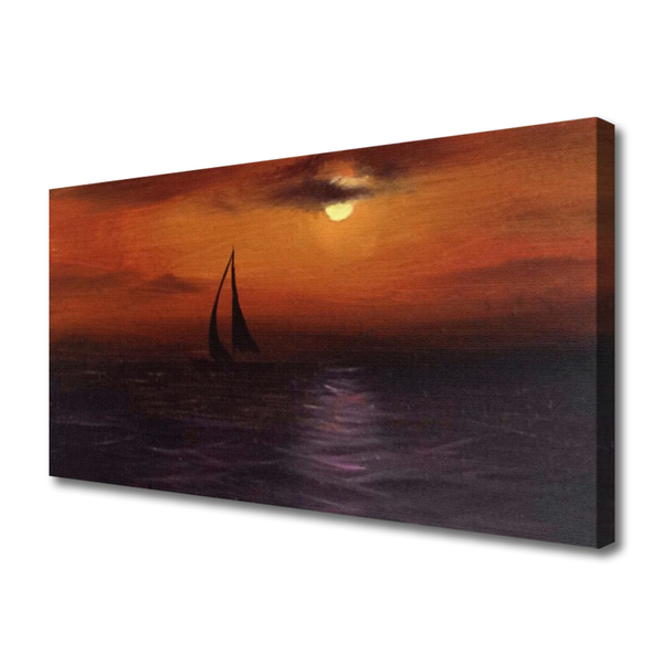 Canvas print Sea boat landscape yellow black grey