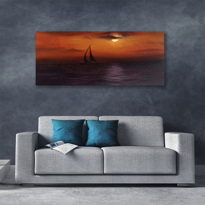 Canvas print Sea boat landscape yellow black grey