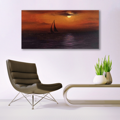 Canvas print Sea boat landscape yellow black grey