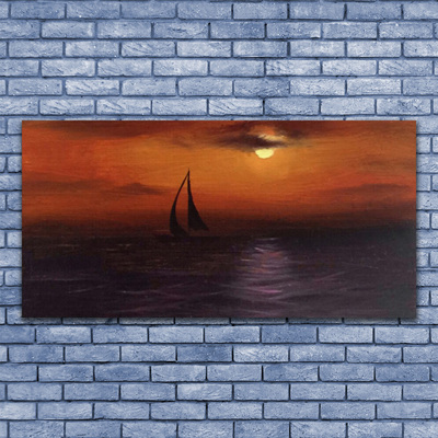 Canvas print Sea boat landscape yellow black grey