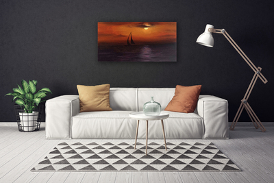 Canvas print Sea boat landscape yellow black grey