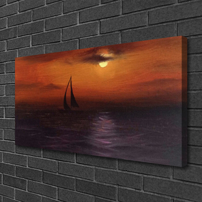 Canvas print Sea boat landscape yellow black grey
