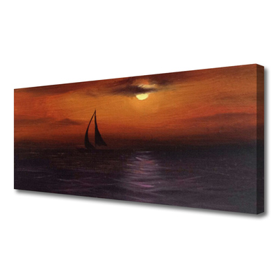 Canvas print Sea boat landscape yellow black grey