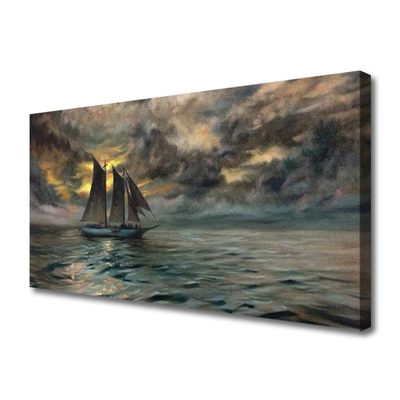 Canvas print Sea boat landscape grey yellow