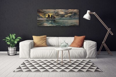 Canvas print Sea boat landscape grey yellow