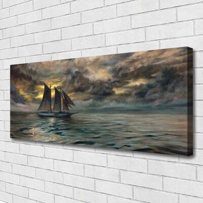 Canvas print Sea boat landscape grey yellow