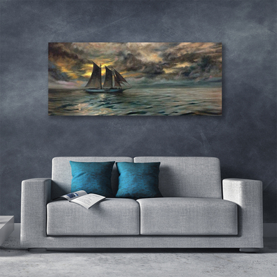 Canvas print Sea boat landscape grey yellow