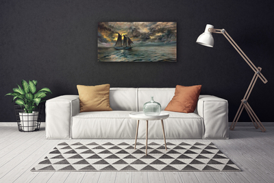 Canvas print Sea boat landscape grey yellow