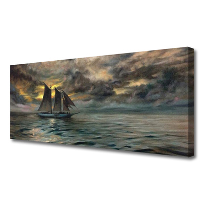 Canvas print Sea boat landscape grey yellow