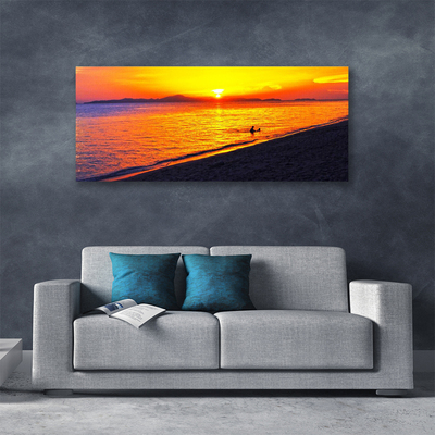 Canvas print Sea sun beach landscape yellow grey purple