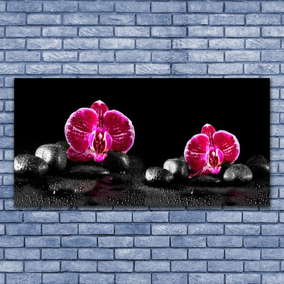 Canvas print Flower stones floral black red