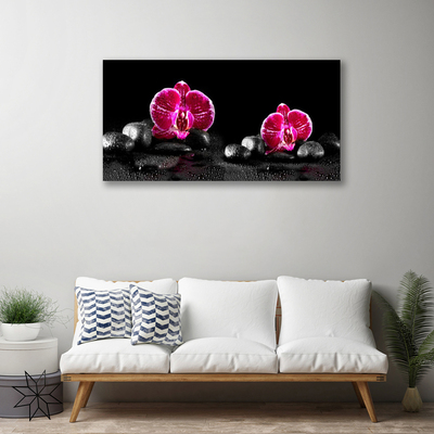 Canvas print Flower stones floral black red