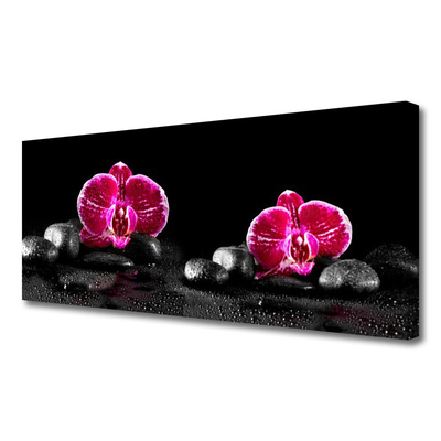 Canvas print Flower stones floral black red