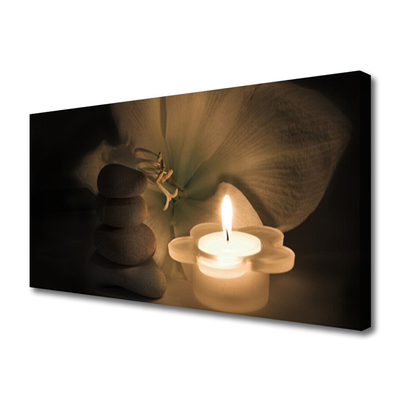 Canvas print Candle stones flower art grey white