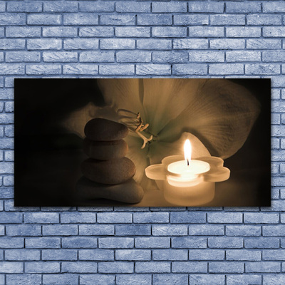 Canvas print Candle stones flower art grey white