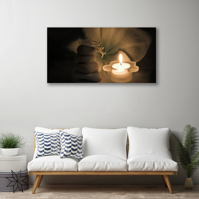 Canvas print Candle stones flower art grey white