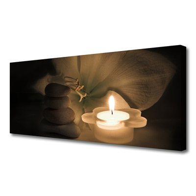 Canvas print Candle stones flower art grey white