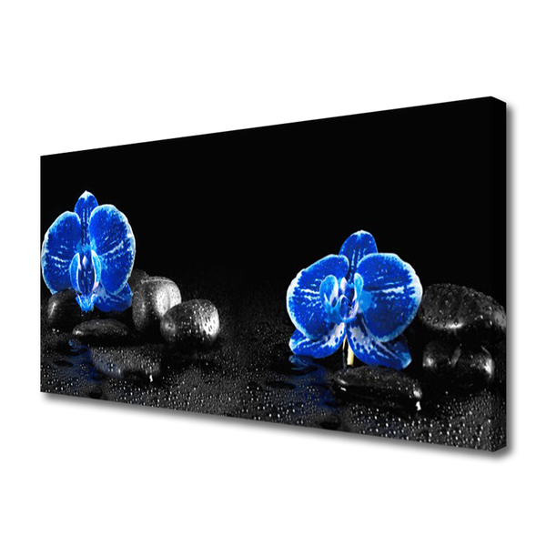 Canvas print Flower stones floral blue black