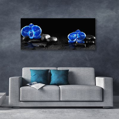 Canvas print Flower stones floral blue black