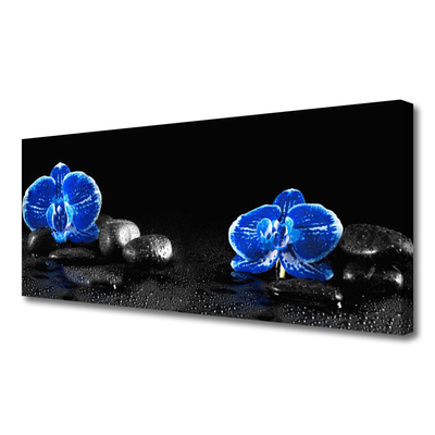 Canvas print Flower stones floral blue black